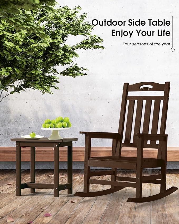 Outdoor Side Table, HDPE Small Outdoor Table, Adirondack Side Tables, Outside End Tables for Patio, Porch, Deck, Pool, Weather Resistant (Brown)
