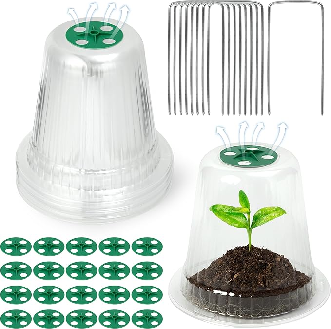 Clear Humidity Domes for Plants - 20 Pack Adjustable Garden Cloches Dome with Ventilation Holes, Transparent Seedling Starter Covers, Nursery Plant Growth Pot Protectors for Outdoor Greenhouse