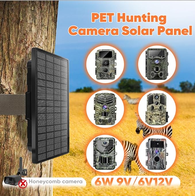 Solar Panel 6W for Trail Camera,Solar Kit Build-in 6000mAh Rechargeable Battery, Hunting Accessories for IP66 Waterproof, Solar Power for Trail Camera