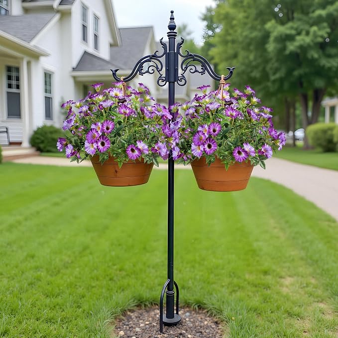Dark Purple Artificial Morning Glory Flowers for Outdoor Planters, Premium UV Resistant Silk Faux Flowers for Porch, Hanging Basket & Window Box, Elegant Garden Decor, No Pot, 13.3 Inch, 4 Bundles