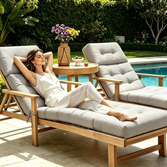 Non-Slip Outdoor Chaise Lounge Chair Cushion, Waterproof 74.4 x 22 x 4.7 Inches Lounge Chair Cushions for Outdoor Patio Furniture with Ties, Pool Chaise Lounge Cushions Replacement, Grey