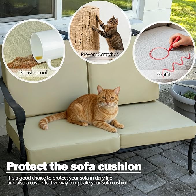 Sqodok Patio Cushion Covers 19x19 Waterproof Outdoor Cushion Covers Replacement 2Pack Patio Cushion Seat Slicovers with Ties, Pillow Covers for Chair, Tan