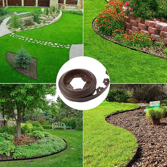 Landscape Edging 131FT,Garden Edging Borders [Extra Tall 4IN High] with 200pcs Plastic Stakes, Lawn Edging Flexible DIY Fence for Landscaping,Flower Bed,Grass,Gravel,Tree Surrounding-Brown