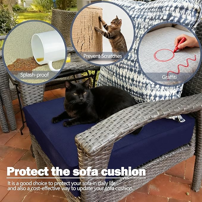 Sqodok Patio Cushion Covers 22x20, Waterproof Outdoor Cushion Covers for Patio Furniture, 2Pack Patio Cushion Slicovers Replacement, Outdoor Seat Cushion Slip Cover for Wicker Chair, Blue