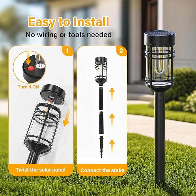 Ollny Solar Pathway Lights Outdoor 8 Packs, Solar Garden Lights IP65 Waterproof, LED Solar Powered Path Light Auto On/Off, Landscape Lighting for Yard Walkway Driveway Porch Outside Decor