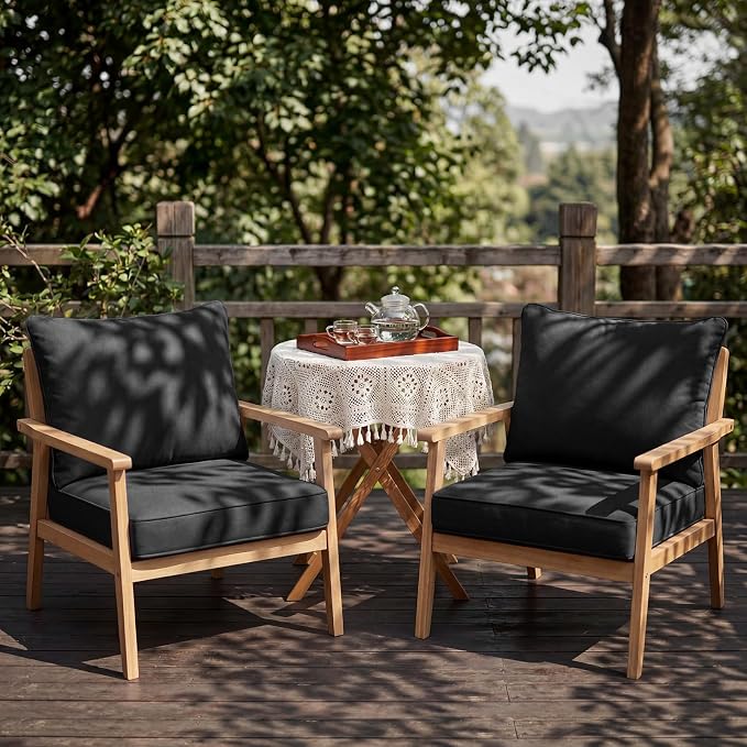 4-Piece Outdoor Patio Cushion Covers, Seat & Back Replacement Set, Covers Only for Patio Furniture, Porch, Deck, Balcony (4Pcs-Black, 24 * 24 * 4-inch)