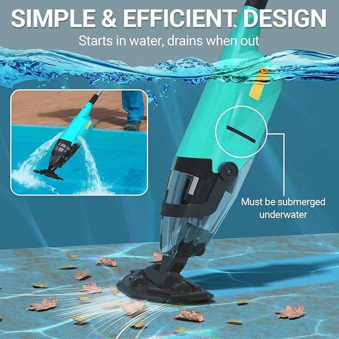 Cordless Handheld Pool Vacuum for Above Ground Pools, 18GPM IPX8 60Mins Above Ground Pool Vacuum W/4-Section Pole for Leaves Sand Debris & Step Corner Wall, Pool Vacuum for Inground Pools Hot Tub Spa