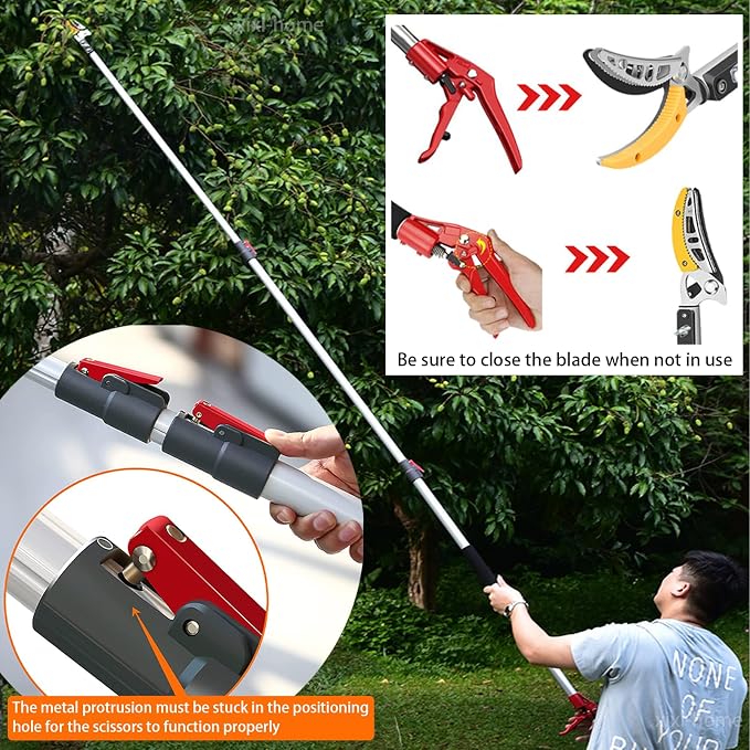 xixi-home Cut and Hold Pruners 4.2-7.2 Ft Long Reach Pole Saw Pruning Shears and Hold Bypass Pruner Extendable Tree Trimmer with Dedicated Serrations Telescoping Fruit Picker