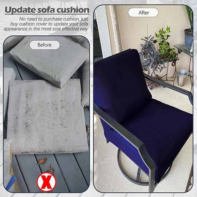 Sqodok Outdoor Cushions Covers Patio Cushion Covers for Outdoor Furniture Waterproof Outside Seat Slipcovers Replacement Chair Cushion Covers for Sofa, Wicker Chair, 24x24, 2pcs, Blue