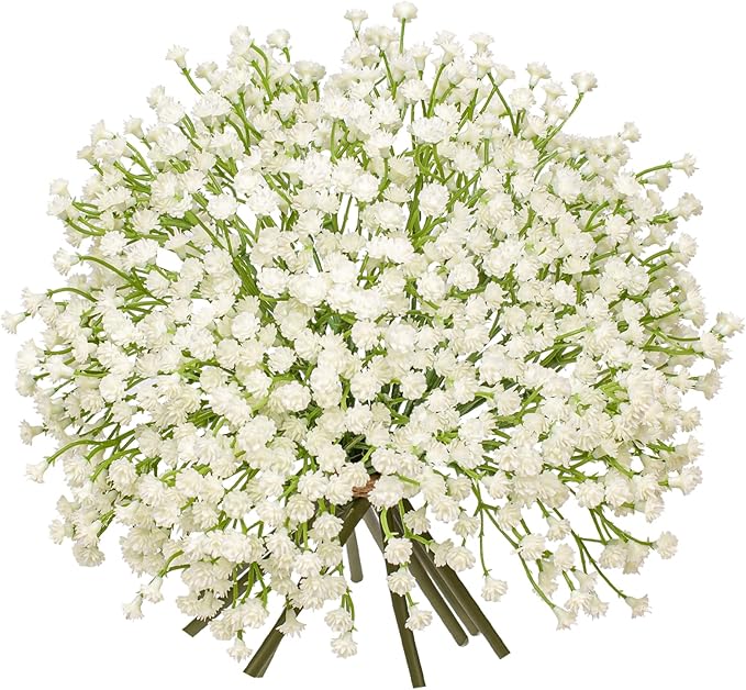 Baby's Breath Artificial Flowers Bulk 10 Pack (30pcs) Faux Baby Breath Plastic Flower Fake Gypsophila Flower Arrangement for Crafts Fake Flowers Bouquet for Wedding Centerpieces Cream Baby Breath