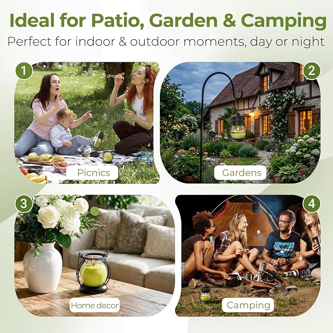 Citronella Candles Outdoor 3 Pack, DEET-Free Soy Wax Candles with Upgraded Metal Lantern Design, Long Burning Lemongrass Candles for Patio, Garden & Backyard Decor