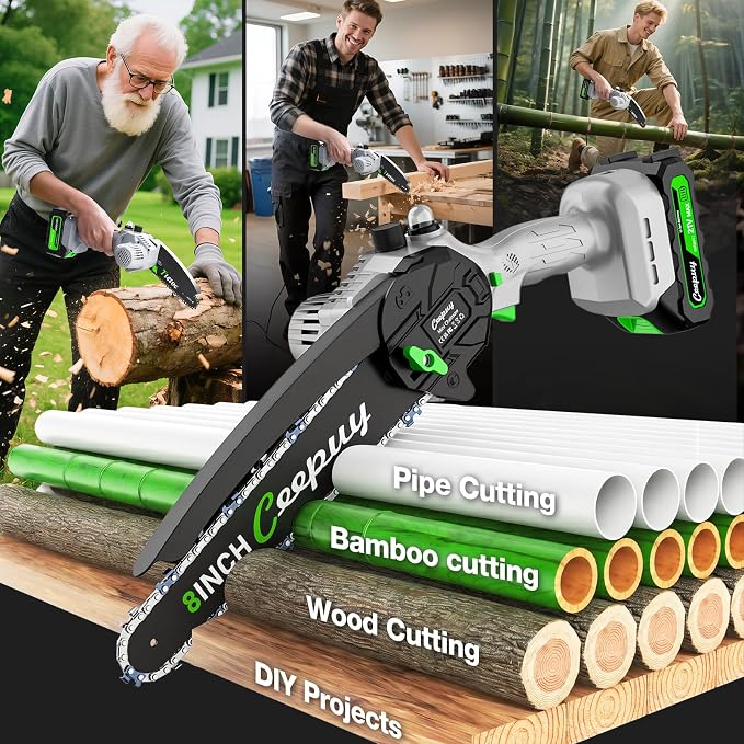 CEEPUY Mini Chainsaw Cordless, 8/6 Inch Portable Electric Chainsaw with Automatic Oiler/Security Lock/Battery Powered Small Handheld Saw for Trees Branches Trimming,Wood Cutting