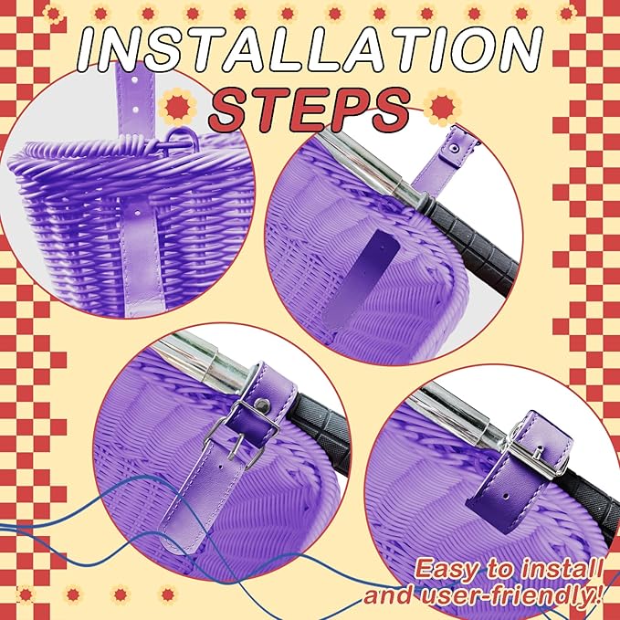 Wicker Picnic Basket for Kids, Small Woven Rattan Basket with Handles Purple Garden Harvest Hamper Basket Empty for Storage Toy Flower Wedding
