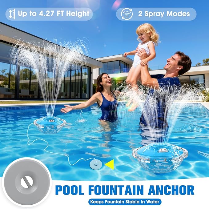 2026 Upgraded Pool Fountain,8000mAh Rechargeable Pool Water Fountain with Light,Large Floating Pool Fountain,4FT Spray Swimming Pools Fountains Pump for Above Ground & Inground Pools Fountains-Blue
