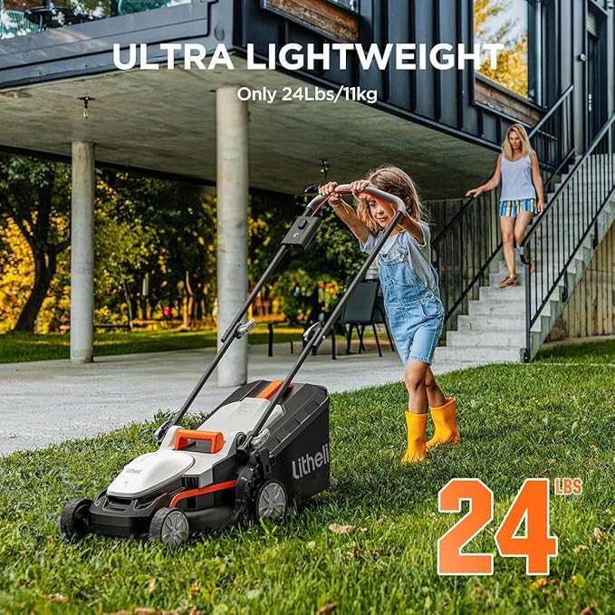 Litheli Cordless Lawn Mower 13 Inch, U20 Handy+ 20V Electric Lawn Mowers for Garden, Yard and Farm, 5 Heights Adjustment, Light Weight,4.0Ah Portable Battery Included