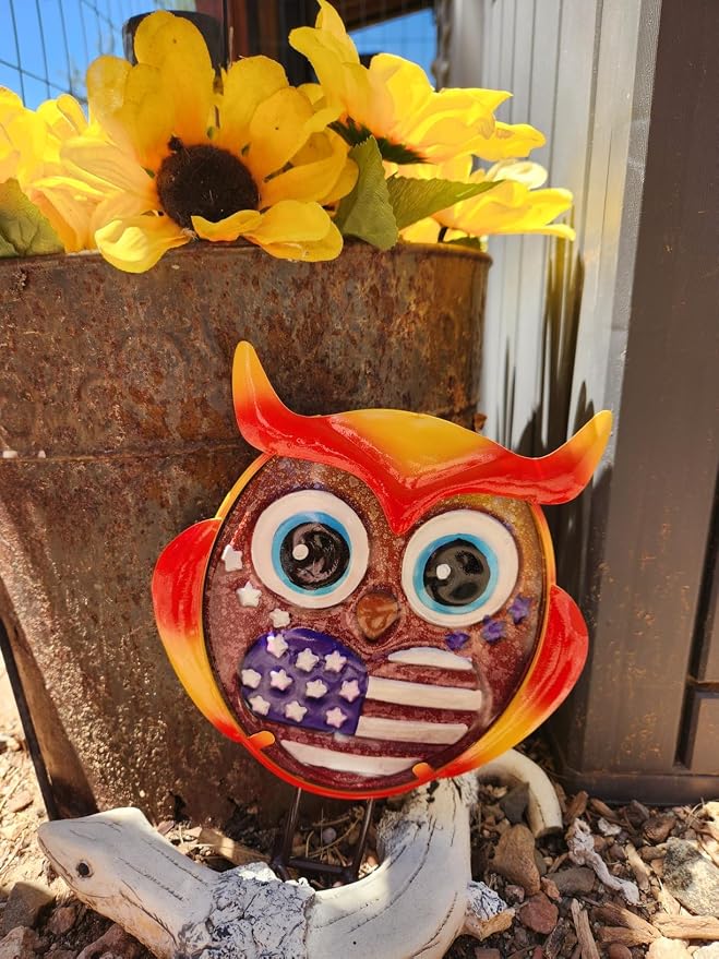 Owl Garden Decor for Outside, 3 Pack Metal & Glass Owl Yard Art, Lawn Ornaments Outdoor Decor for Porch Patio, Housewarming Birthday Gifts for Grandma Mom Women