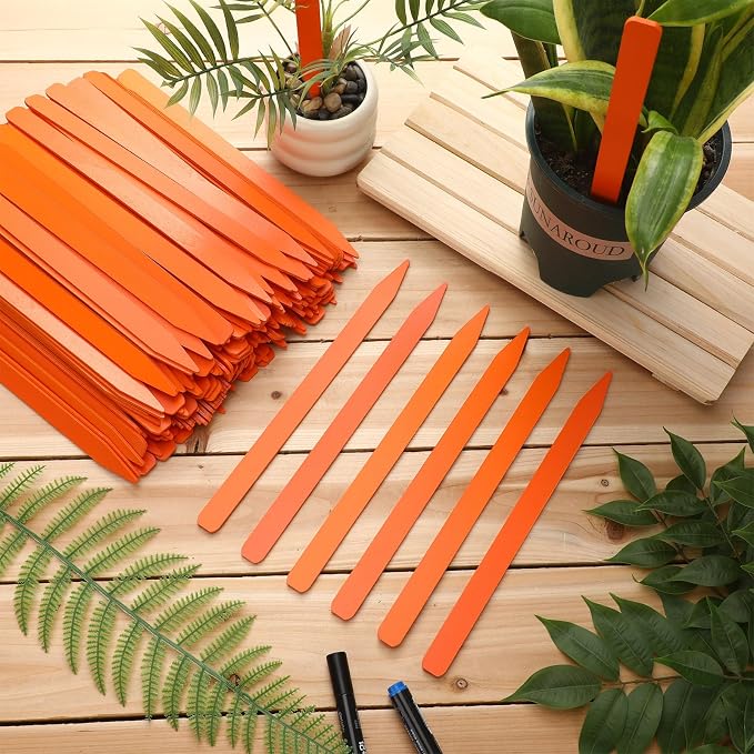 Weysat 200 Pcs 12" Wood Plant Labels for Field or Containers Plant Tags Wood Garden Labels for Seedling Stakes Markers Nursery Seed Tags with Smooth Surface for Pot Herbs Flowers Vegetables (Orange)