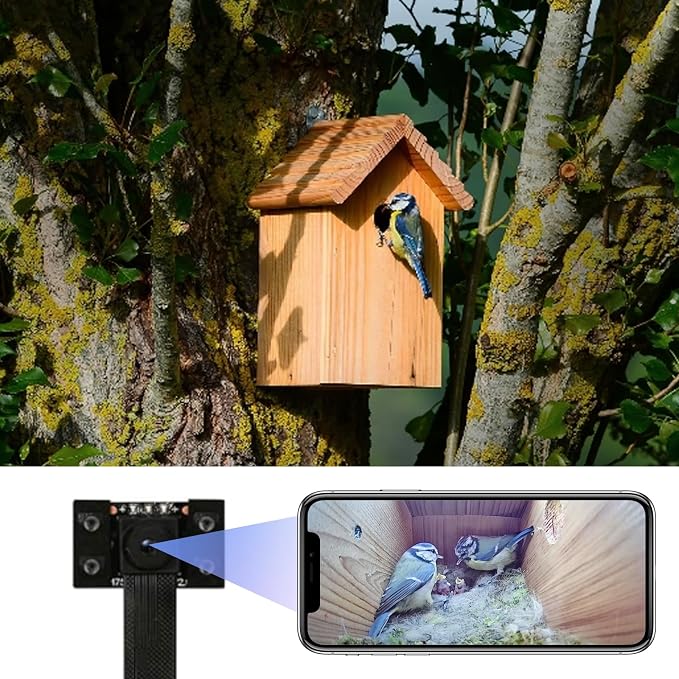 WIWACAM WiFi Bird Box Camera, 4K HD WLAN, Live Video to Phone, Easy Installation to Most of Bird Box Bird House Birdhouse Feeders Nesting, for Robins, Wrens, Tree Swallows, with Night Mode, Recording