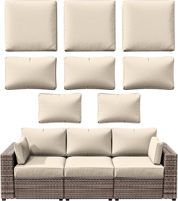 8p Outdoor Cushion Slipcovers Outdoor Patio Cushions Covers Replacement Waterproof with Zipper for 3-Seat Rattan Sofa Patio Furniture Cushion Covers, Covers Only