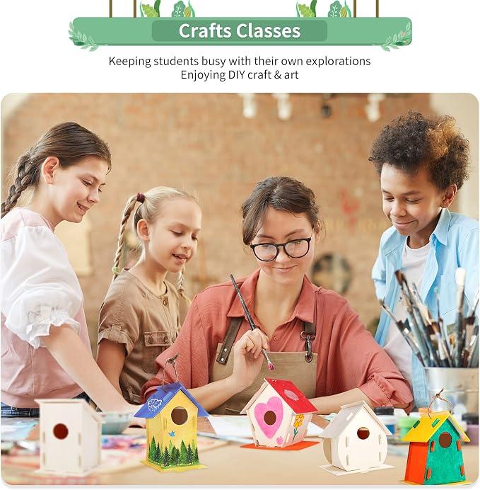 ILHSTY 30 Pack Large DIY Wooden Bird Houses Kits for Kids, Kids Crafts Wood Houses for Parties, DIY Crafts and Art Birdhouse Kits for Children to Build and Design
