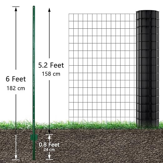 ARIFARO Metal Fence Posts 6 Feet assemblable,Pack of 10,Sturdy Duty No Digging Garden U Post for Wire Fencing Steel Poles for Yard, Outdoor