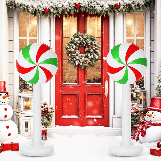 Simgoing 4 Pcs Christmas Inflatables Candy Outdoor Decorations 4 FT Christmas Candy Inflatable Column Blow up Decoration for Winter Xmas Lawn Yard Garden Home Decor (Red, White, Green)