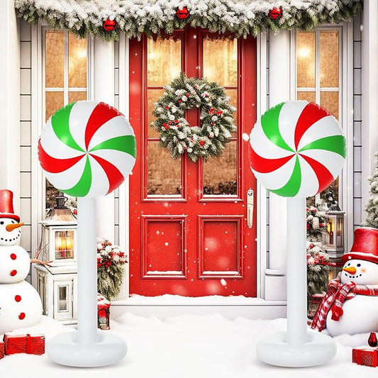 Simgoing 4 Pcs Christmas Inflatables Candy Outdoor Decorations 4 FT Christmas Candy Inflatable Column Blow up Decoration for Winter Xmas Lawn Yard Garden Home Decor (Red, White, Green)