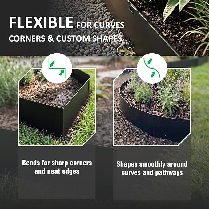10 Inch Metal Landscape Edging 20FT (6 Panels) – Tall Galvanized Steel Garden Border with Built-in Spikes, Heavy Duty No Dig Flexible Lawn Edging for Yard, Flower Beds, Pathways & Landscaping