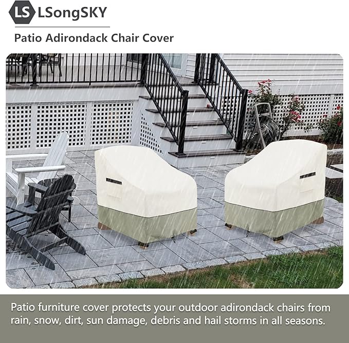Patio Adirondack Chair Cover 2 Pack,Waterproof Heavy Duty Outdoor Chair Covers,Patio Adirondack Chair Cover for Outdoor Chair(28 W x 33 D x 36 H inches),Beige
