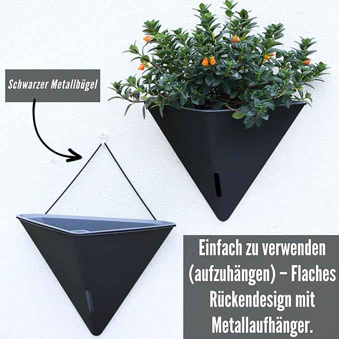LaLaGreen Bundle- 2 Pack, 12 Inch Black Geometric Self Watering Pot + 6 Pack, 4 Inch Square Metal Pot Wall Mounted Hanging Plant Flower Succulent Vase Holder Modern Stylish Balcony Indoor Garden Decor