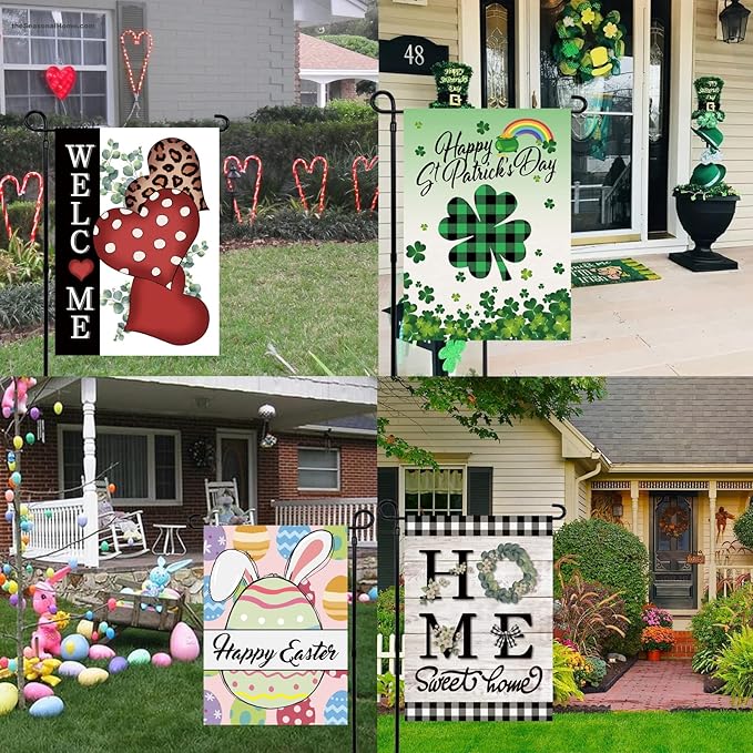Pating Seasonal Garden Flags Set of 12 Double Sided 12 x 18 Inch, Small Yard Flags for Outside, Christmas Halloween Easter Valentine's Day Outdoor Decor, Holiday Garden Decorations for All Seasons