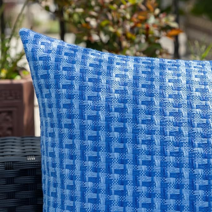Kevin Textile Outdoor Waterproof Throw Pillow Covers Pack of 2 Farmhouse Decorative Cushion Covers for Garden Patio Tent Balcony Bench Couch Sofa 20x20 Inch, Blue