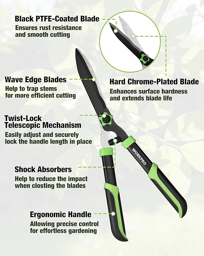 WORKPRO 3-Piece Garden Shears Set - 20” Hedge Shear, 24” Anvil Lopper & 8” Pruning Shear, Heavy-Duty Gardening Clippers with Sharp Blade, Comfort Grip Handle for Branches, Shrubs, and Hedges