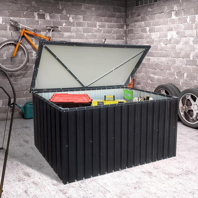 215 Gallon Outdoor Deck Box,Waterproof Lockable Metal Storage Container for Patio Cushions Gardening Tools and Pool Toys black One size
