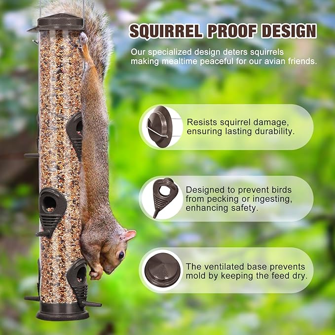 ERYTLLY Metal Bird Feeders - Tube Feeder for Wild Birds, 1.4mm Thick Transparent Tube, Squirrel Proof Hanger