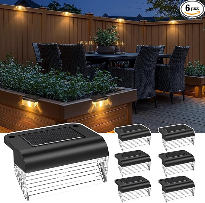 TIJNN Solar Deck Lights, Outdoor Lighting Solar Fence Light Waterproof Backyard Essentials Patio Decor,for Outdoor Stairs, Step, Fence, Yard, Patio- 6 Pack