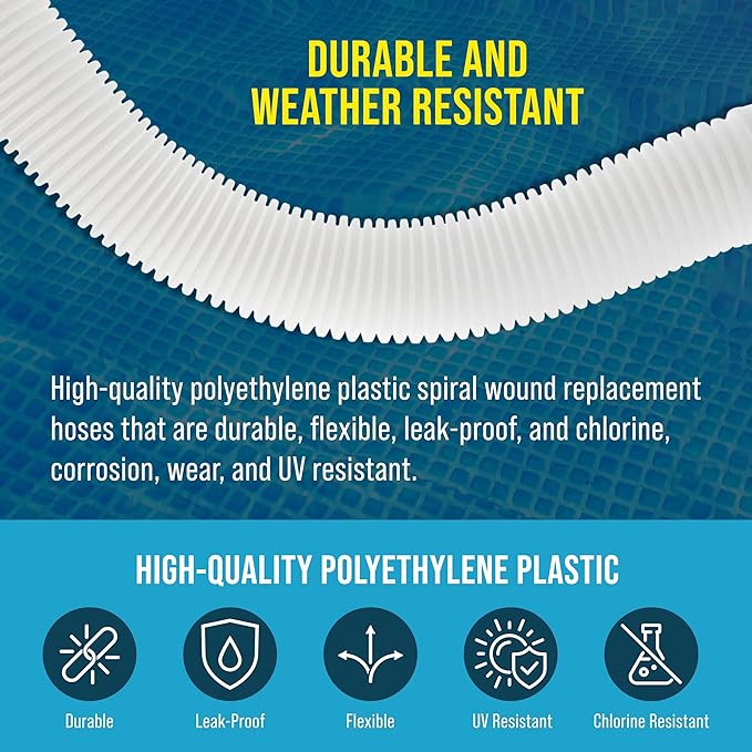 U.S. Pool Supply Above Ground Pool Hose Replacement 1.5" Diameter x 59" Long, Pack of 2 - Compatible with Intex 29060E, Pool Filter Pump Hoses, Sand Filters, Saltwater Systems with 1,500 to 2,500 GPH
