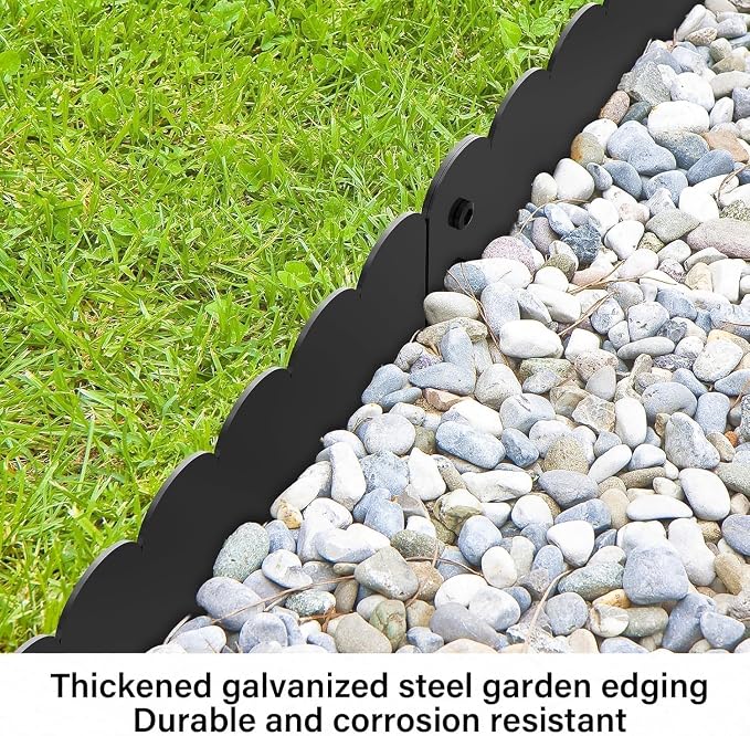 Black Steel Landscape Edging 20FT Kit – Metal Garden Edging with Scalloped Design, 10 Inch Galvanized Lawn Edging for Raised Garden Beds & Flower Bed Borders