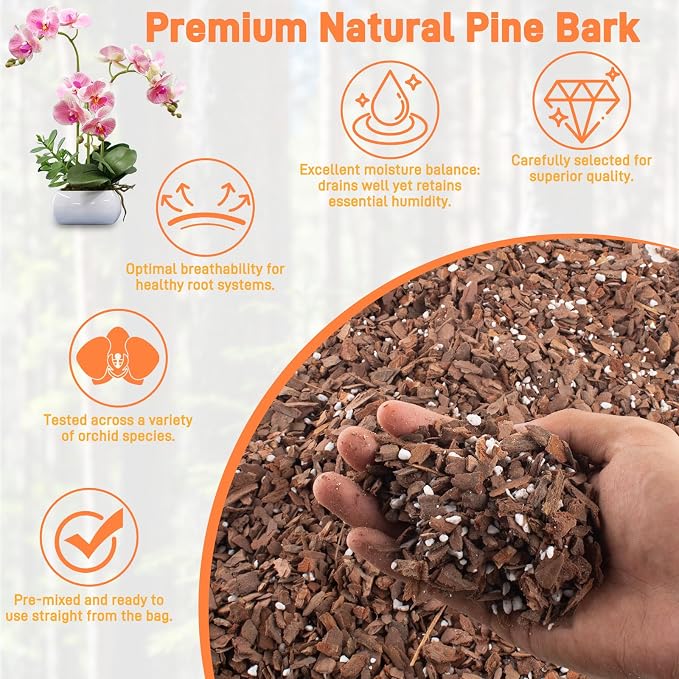 Orchid Bark Potting Mix - 29QT Natural Orchid Potting Mix for Repotting, Blended with Small Pine Bark and Perlite to Provide Ideal Ventilation and Good Drainage for Orchids and Other Potted Plants