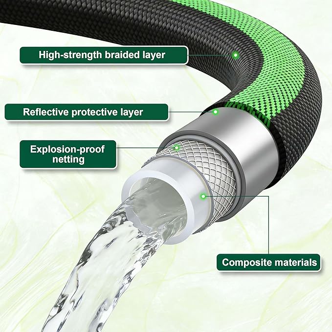 Aterr Garden Hose 75ft, Lightweight Flexible Water Hose with 10 Pattern Nozzle, Durable Hose, Solid Aluminum Connectors, Leak-Resistant for Yard Lawn Car Washing, (Green)