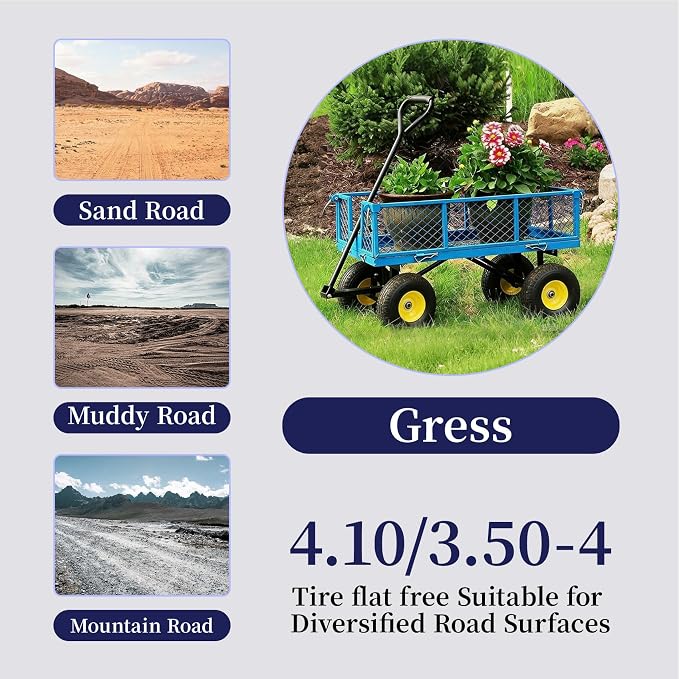 4.10/3.50-4 Tire and Wheel Flat Free, with 5/8” Axle Bore Hole, Extra 3/4”&1/2” Bearings, 2.2” Offset Hub,10” Solid Polyurethane Tires for Hand Trucks, Dollies, Garden Trailer (2Pack)