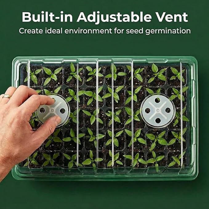 Gardzen 10 Pack 10 Gallon Grow Bags & 5 Pack 40 Cell Seed Starter Tray Kit, Thickened Aeration Fabric Pots with Handles, BPA Free Reusable Seedling Trays with Humidity Vented Domes for Indoor Outdoor
