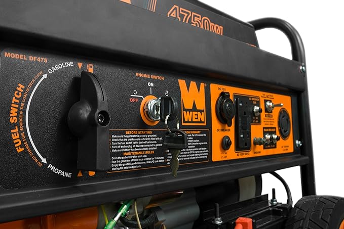 WEN 4,750-Watt 120V/240V Dual Fuel Portable Generator with Wheel Kit and Electric Start (DF475T)