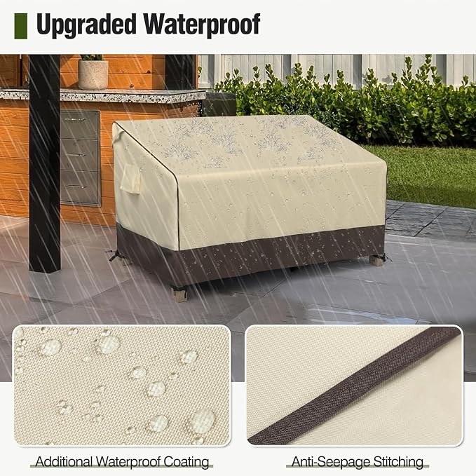 MR.COVER Outdoor Couch Cover Waterproof, Patio Furniture Covers for 3-Seater Couch, Heavy Duty Patio Couch Sofa Covers, Fits up to 87" W x 37" D x 35" H, Moisture-Proof & UV-Protection, Brown & Khaki