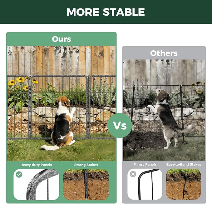 FXW Garden Fence Outdoor for the Yard – 32in(H) x 72.9ft(L) Heavy Duty Metal Animal Barrier for Dog, No Dig Decorative Dog Fence, 32 Panels, Silver