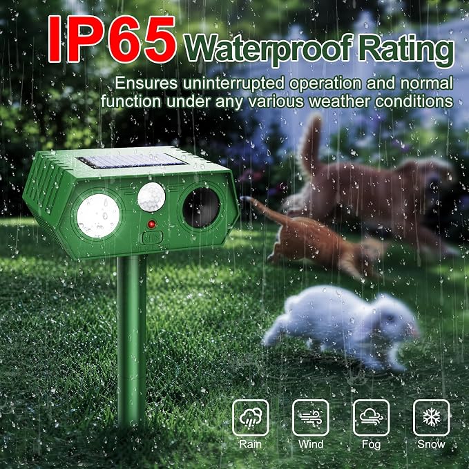 4 Pack 2026 Upgraded Solar Ultrasonic Animal Repellent Outdoor, Deer Repellent Devices Waterproof, Motion Activated Cat Repellent Outdoor, Squirrel Raccoon Skunk Rabbit Dog Bird Deterrents for Yard