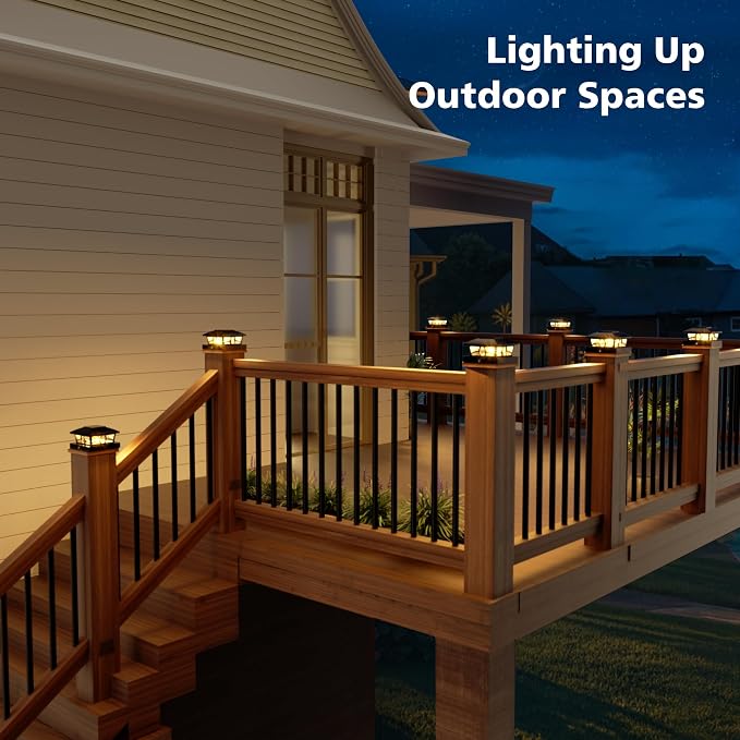 NIORSUN Solar Post Lights Outdoor, Fence Post Solar Lights Warm White Outdoor Waterproof Edison LED Bulbs Garden Patio Fence Deck Decor, 4x4 Post Caps Wood Vinyl, Black 12 Pack