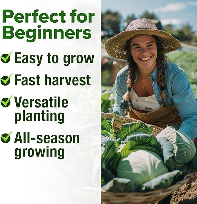 HOME GROWN Cabbage Seeds 7 Variety Mix 2000+ Heirloom Non-GMO, High Germination, Bok Choy, Red & Green Acre, Savoy, Napa Michihili, Copenhagen Market, Jersey Wakefield, Cold Hardy