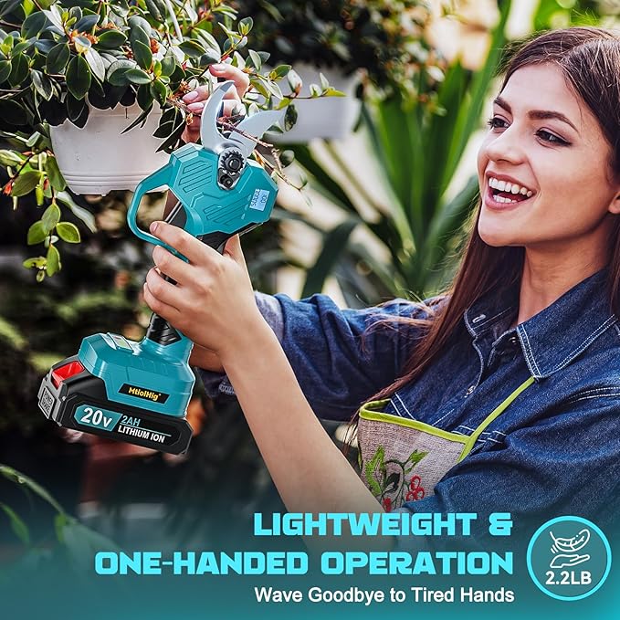 MtiolHig Electric Pruning Shears, 0.8-2 Inch Cutting Diameter Brushless Electric Pruner with 2 x 2.0Ah Rechargeable Batteries, Cordless Electric Scissors - with LCD Display for Tree Branch