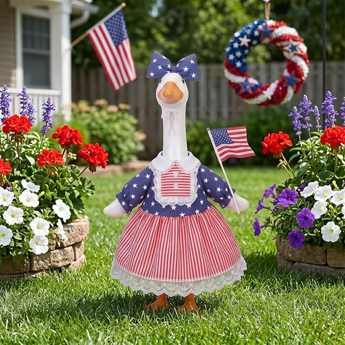 Porch Goose Outfits Clothes for 4th of July Decorations, Patriotic Red White and Blue Porch Goose Dress, 250 Anniversary USA Merchandise Lawn 23 inch Porch Goose Costume Clothing for Patio Yard